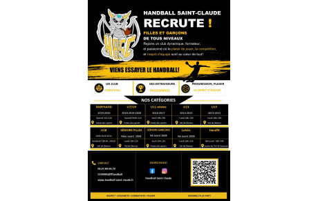 📢 Le Handball Saint-Claude recrute !